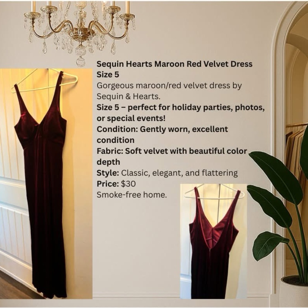 Sequin Hearts Maroon Velvet Maxi Dress